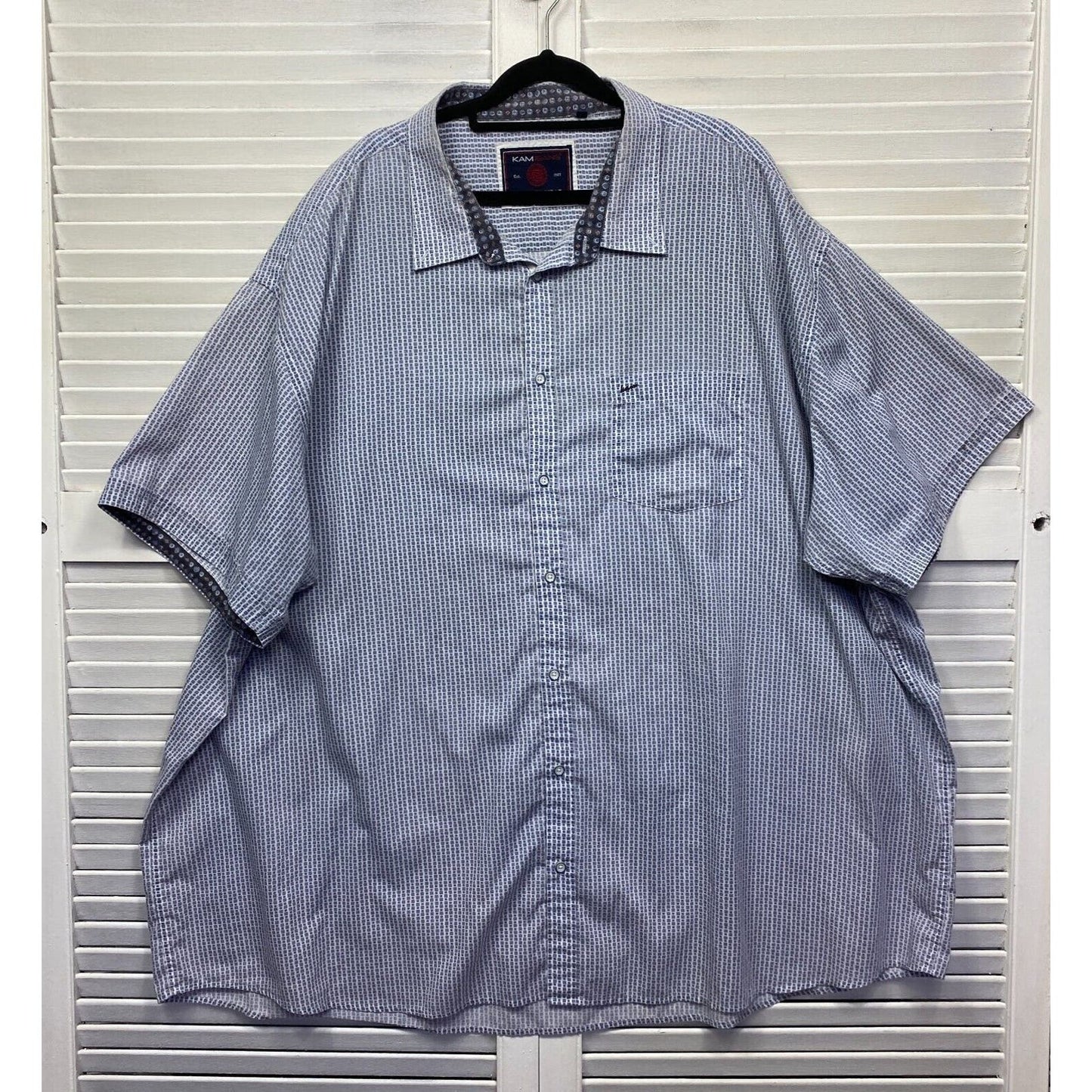 Kam Jeans Shirt Mens 6XL Blue Short Sleeve Button Up Collared Striped Cotton