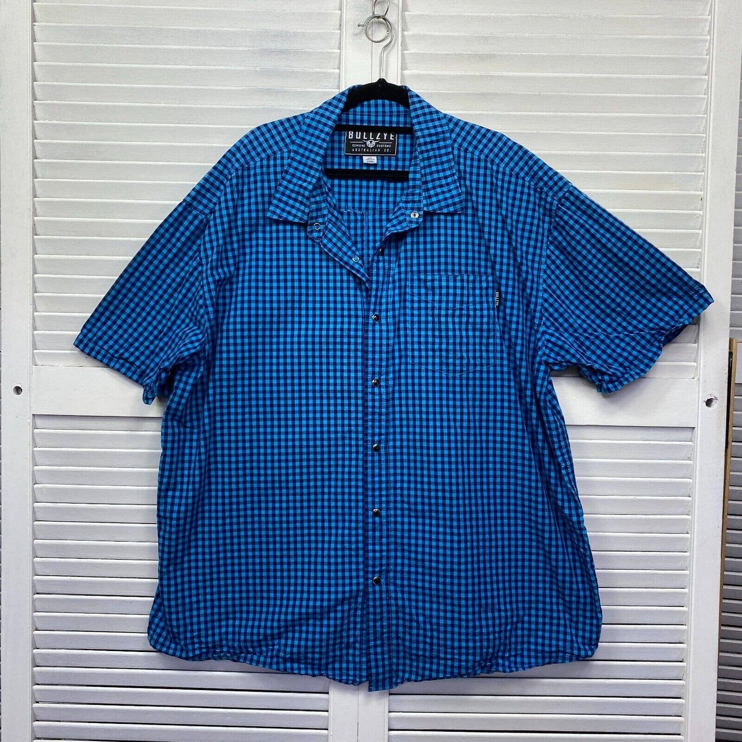 Bullzye Shirt Mens 4XL Plus Blue Short Sleeve Button Up Big & Tall Check