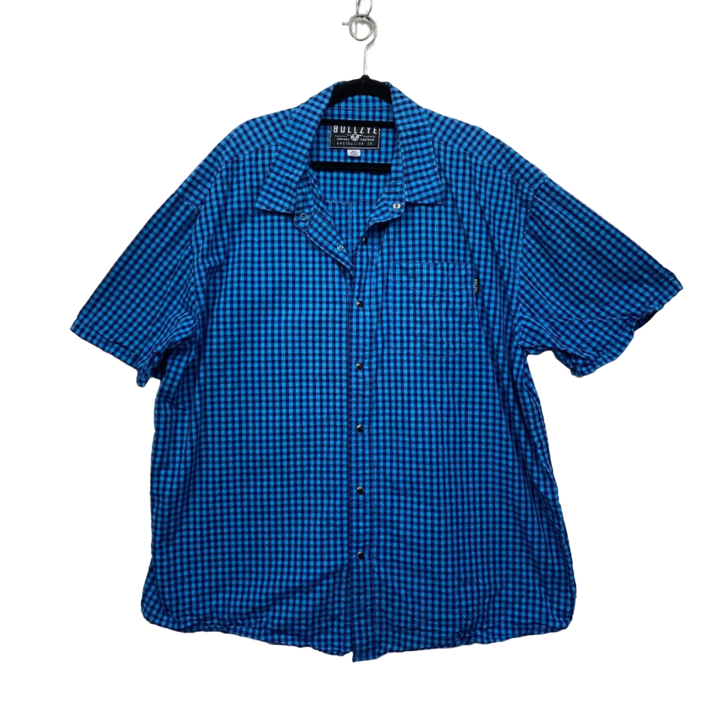 Bullzye Shirt Mens 4XL Plus Blue Short Sleeve Button Up Big & Tall Check