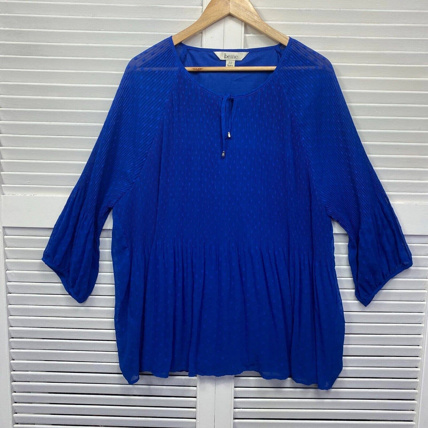 beme Top Womens 22 Blue Pleated Long Sleeve Lined Cocktail Evening Business Plus