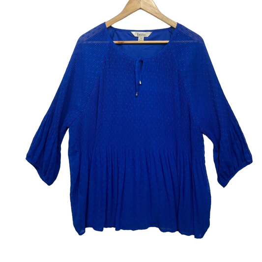 beme Top Womens 22 Blue Pleated Long Sleeve Lined Cocktail Evening Business Plus