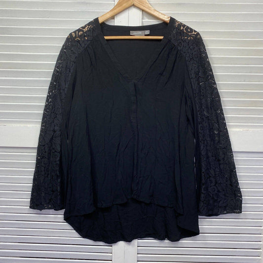Sussan Top Womens 14 Black Long Sleeve Lace Trim Viscose Casual