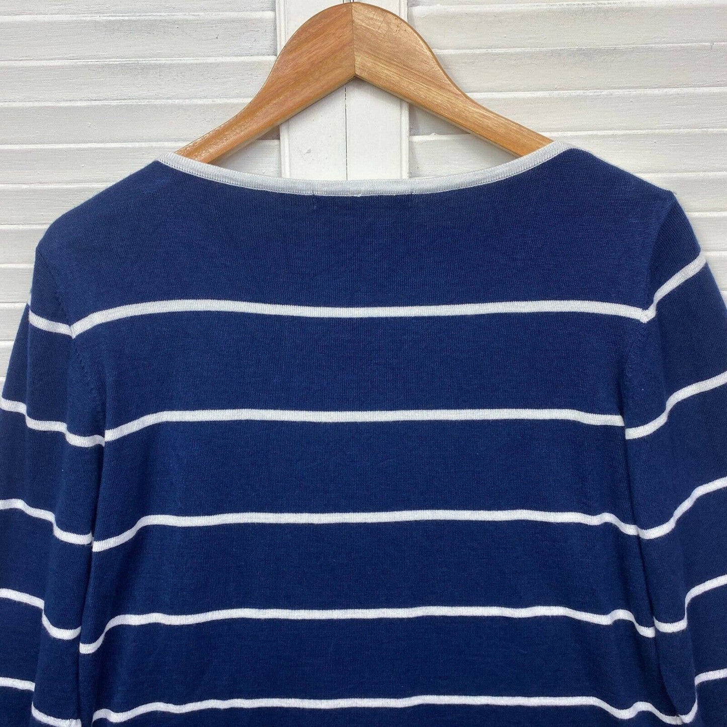 Noni B Knit Top Size 14 Large Blue White Striped Long Sleeve Viscose Blend Ladies