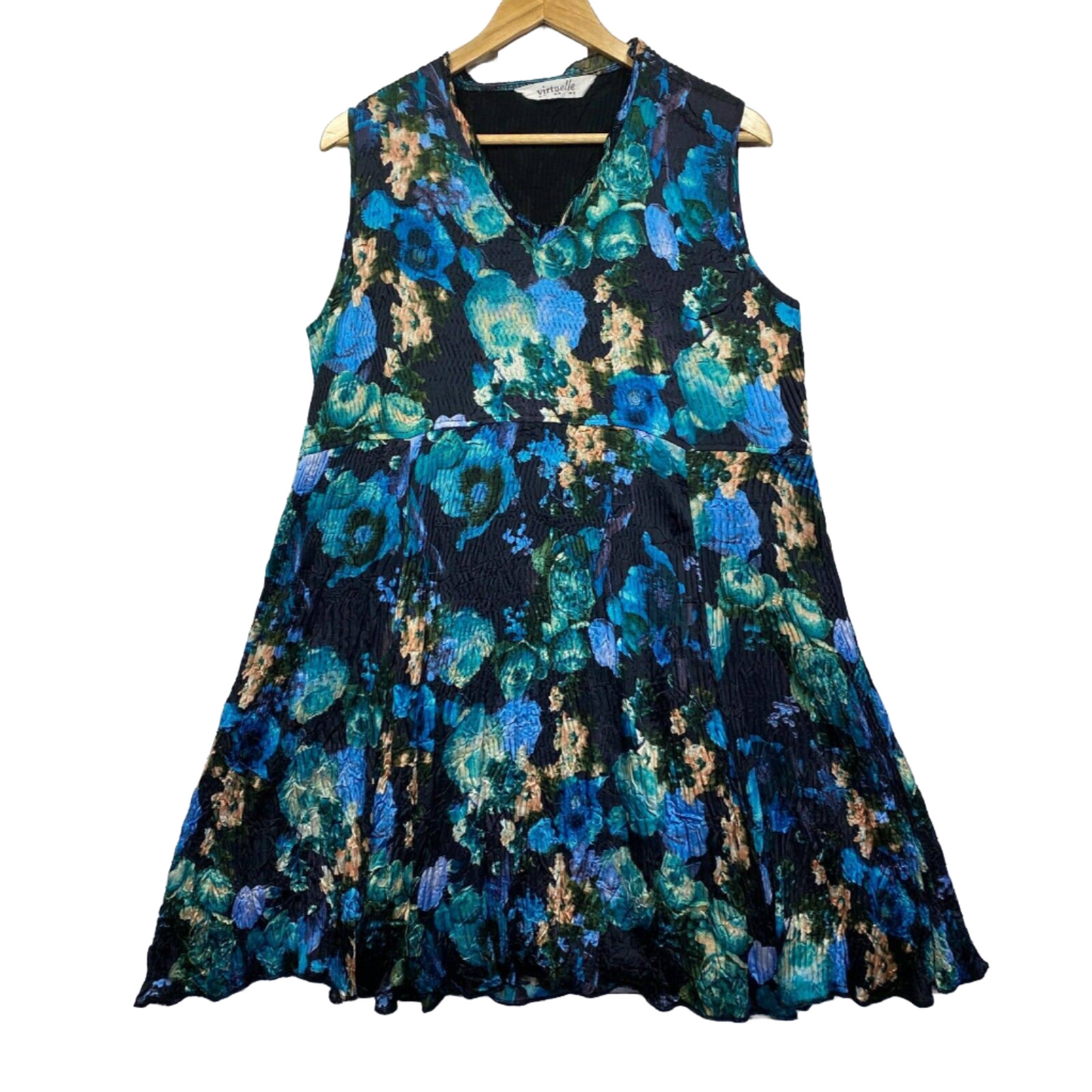 Virtuelle Dress Womens 20 Multicoloured Floral Sleeveless Smock Plus Lined Midi