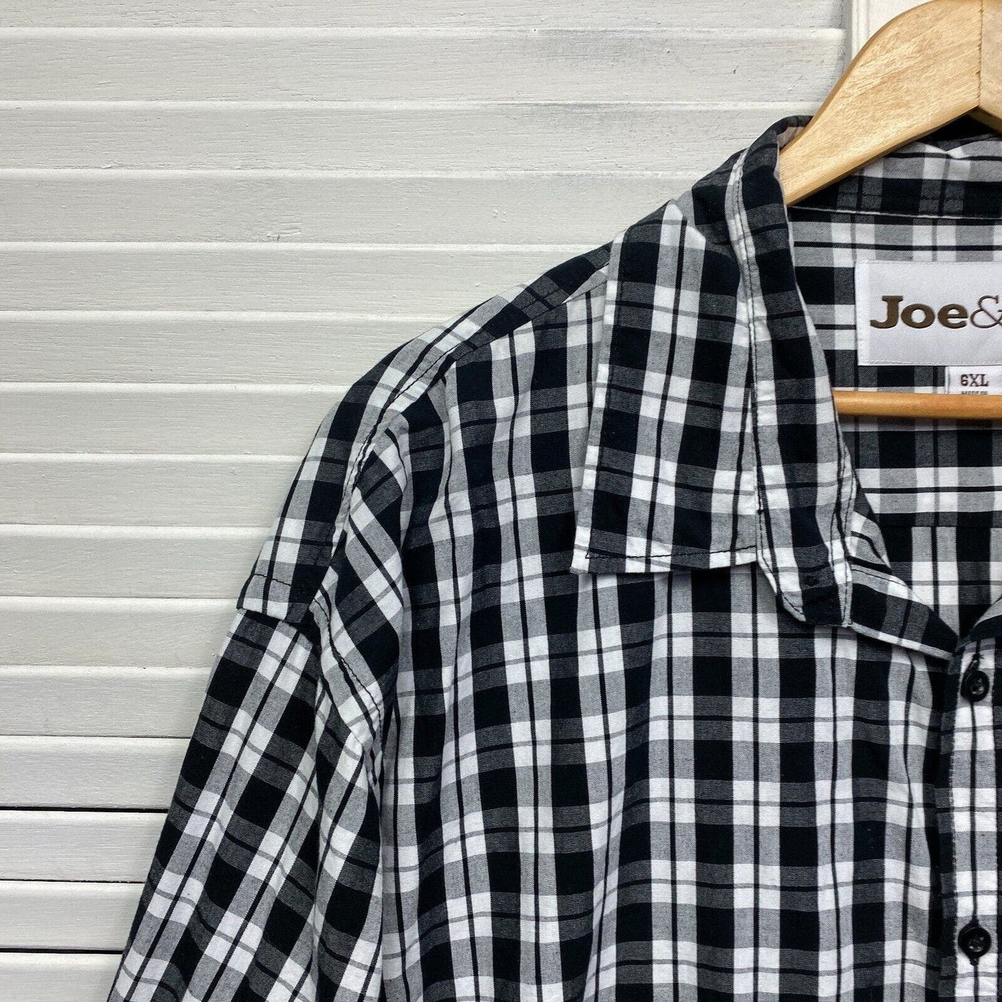 Joe & Co Shirt Mens 6XL Plus Black White Check Long Sleeve Big & Tall Preloved