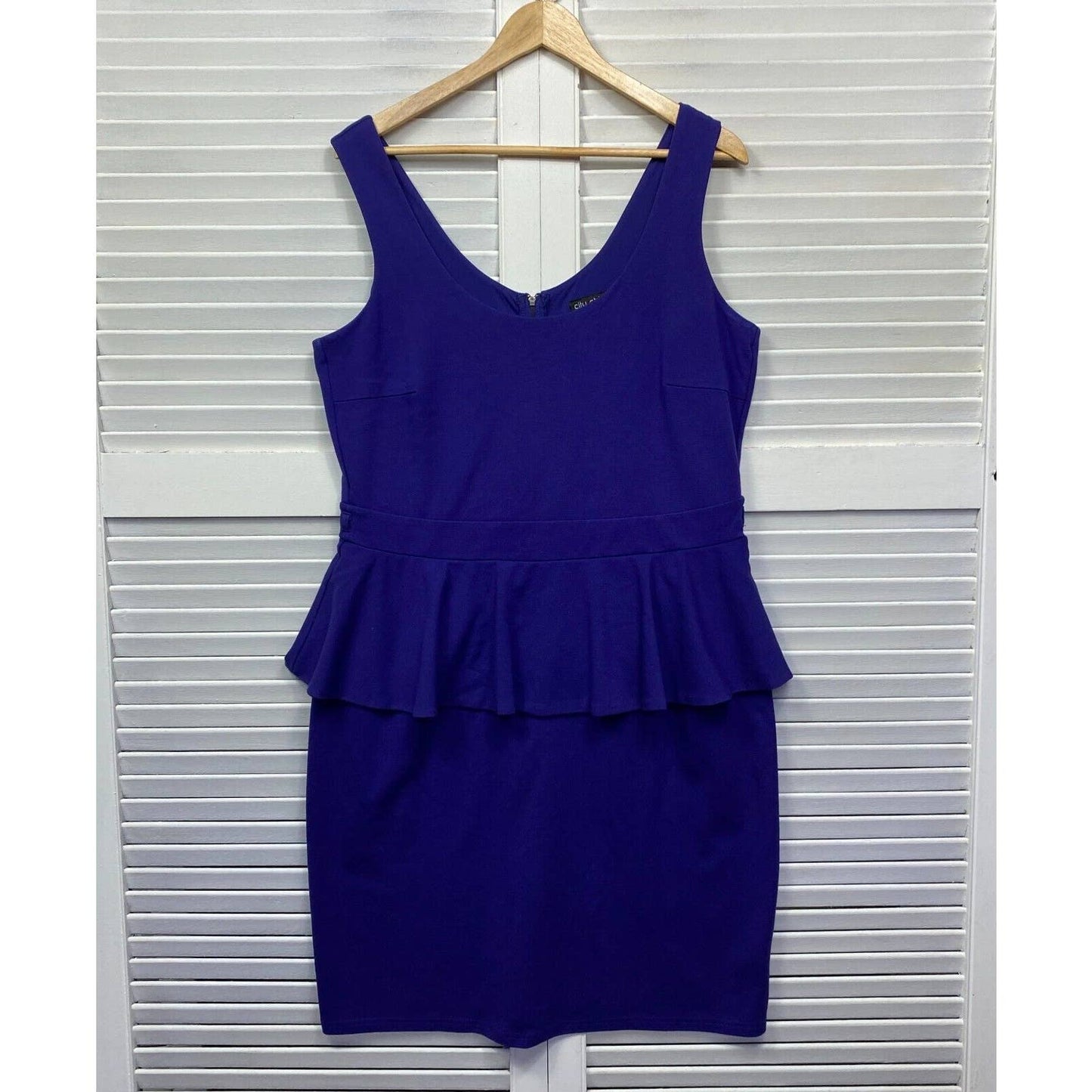 City Chic Dress 16 Plus Small Purple Peplum Sleeveless Pencil Knee Length