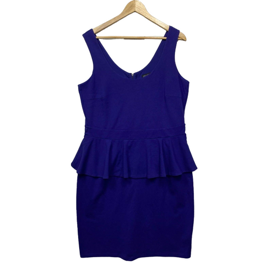 City Chic Dress 16 Plus Small Purple Peplum Sleeveless Pencil Knee Length