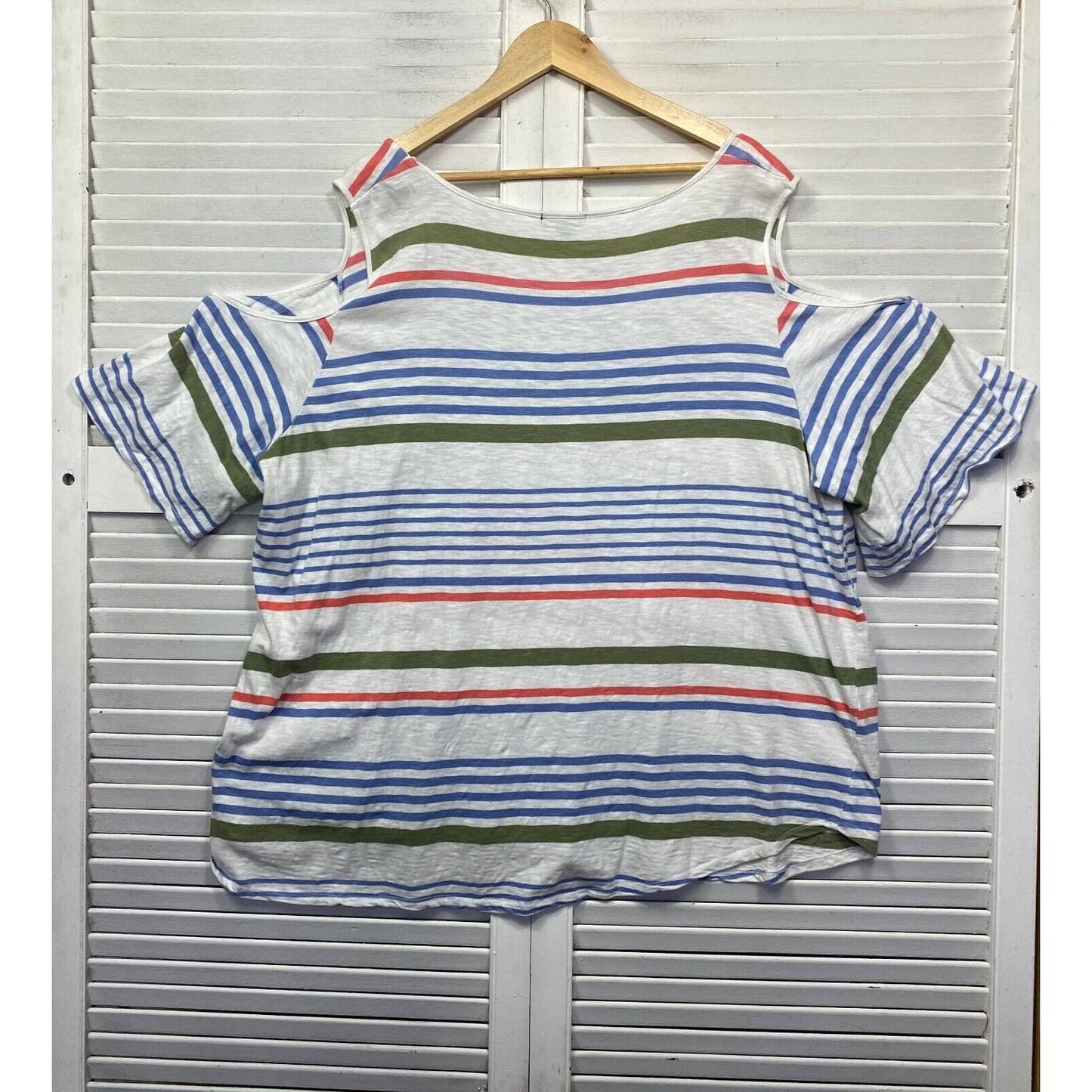 Autograph Top Womens 26 Plus Multicoloured Striped Cold Shoulder Sleeve Cotton