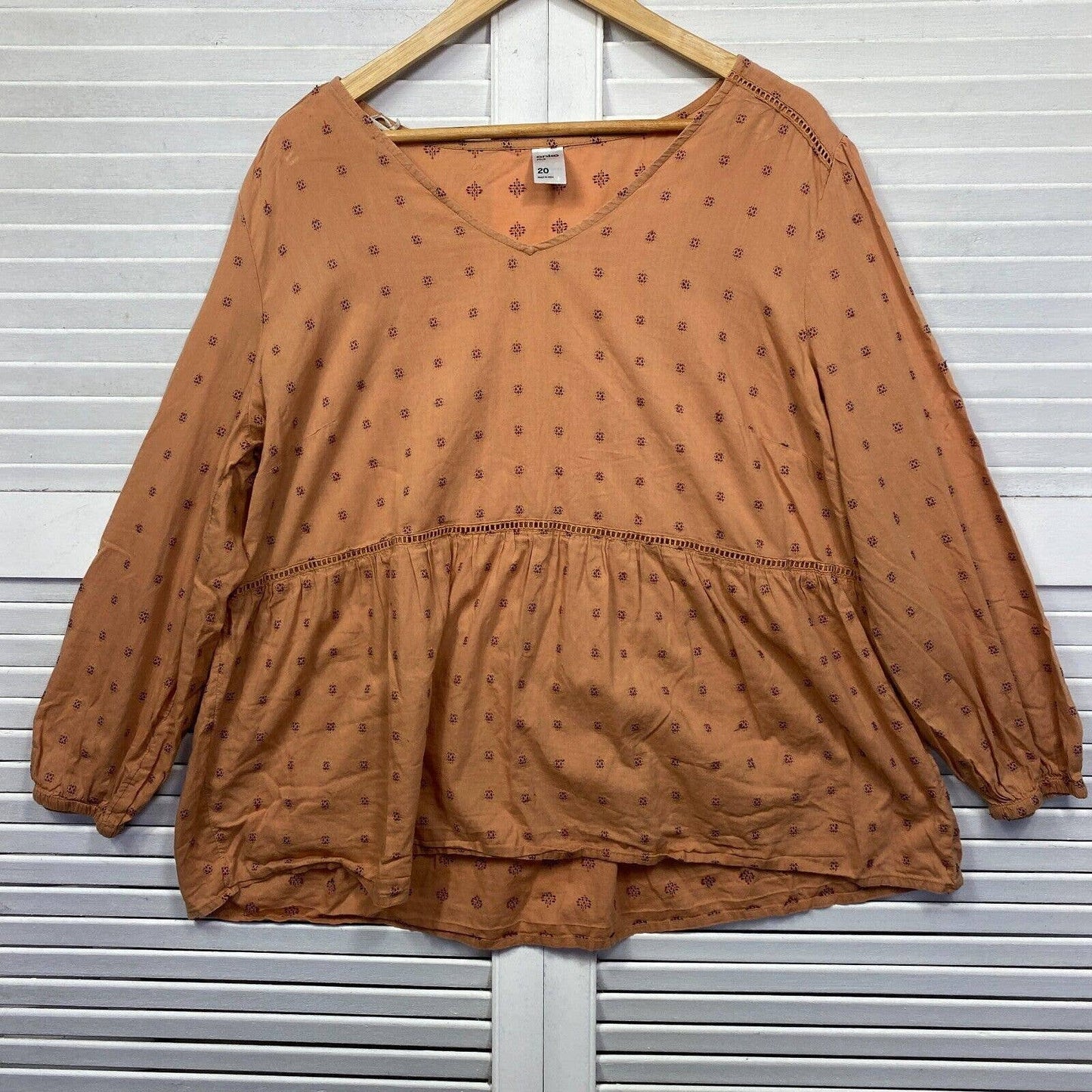 Anko Top Womens 20 Brown Long Sleeve V Neck Plus Size Smock Long Sleeve