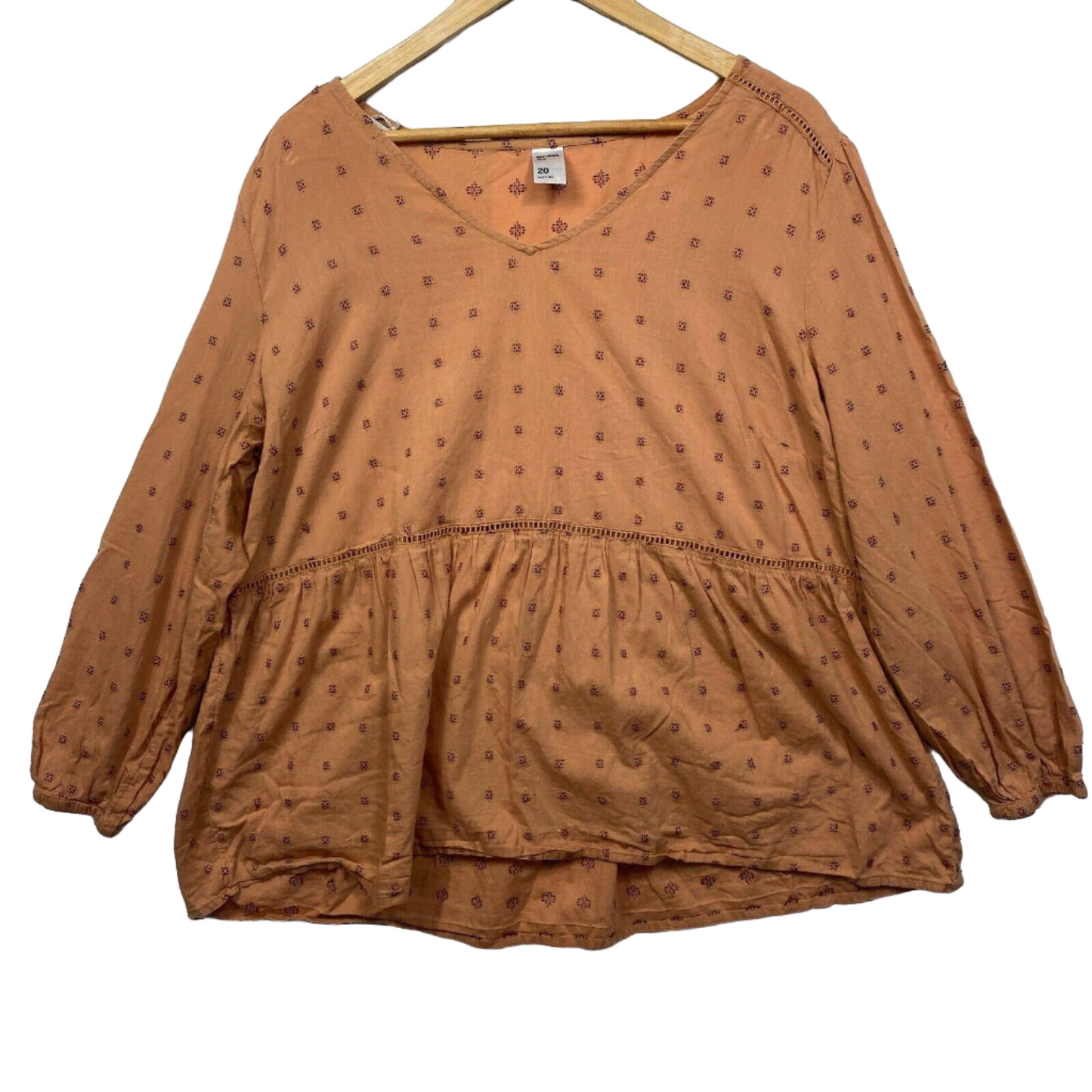 Anko Top Womens 20 Brown Long Sleeve V Neck Plus Size Smock Long Sleeve