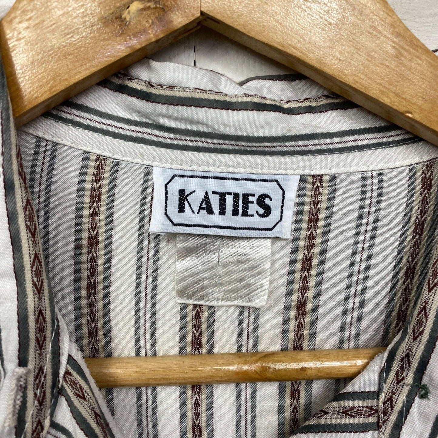 Vintage Katies Top Womens 14 Striped White Button Up Cottage Made in Australia