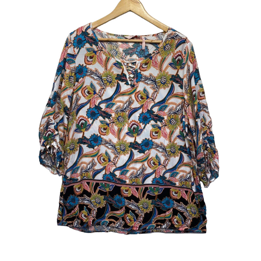 Millers Top Womens 18 Multicoloured Floral Plus Size Long Sleeve Tunic