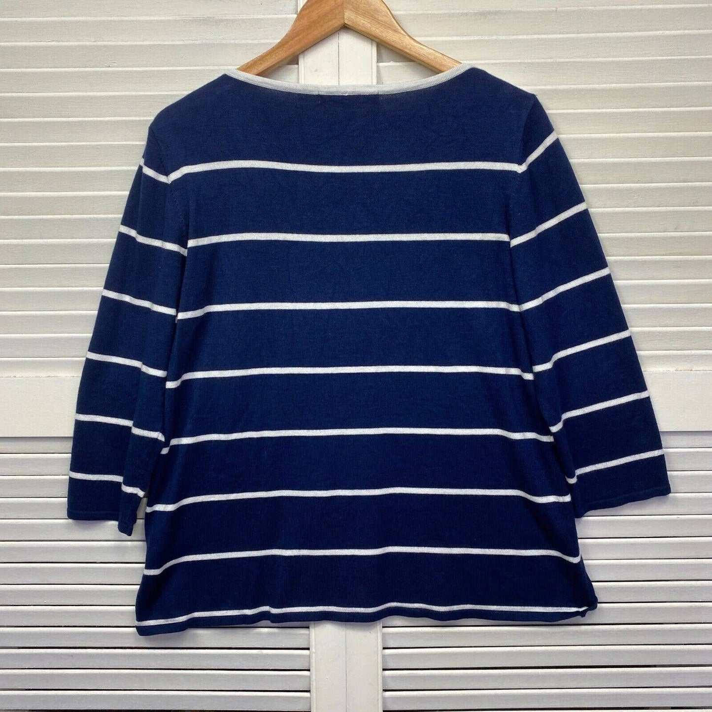 Noni B Knit Top Size 14 Large Blue White Striped Long Sleeve Viscose Blend Ladies