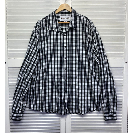 Joe & Co Shirt Mens 6XL Plus Black White Check Long Sleeve Big & Tall Preloved