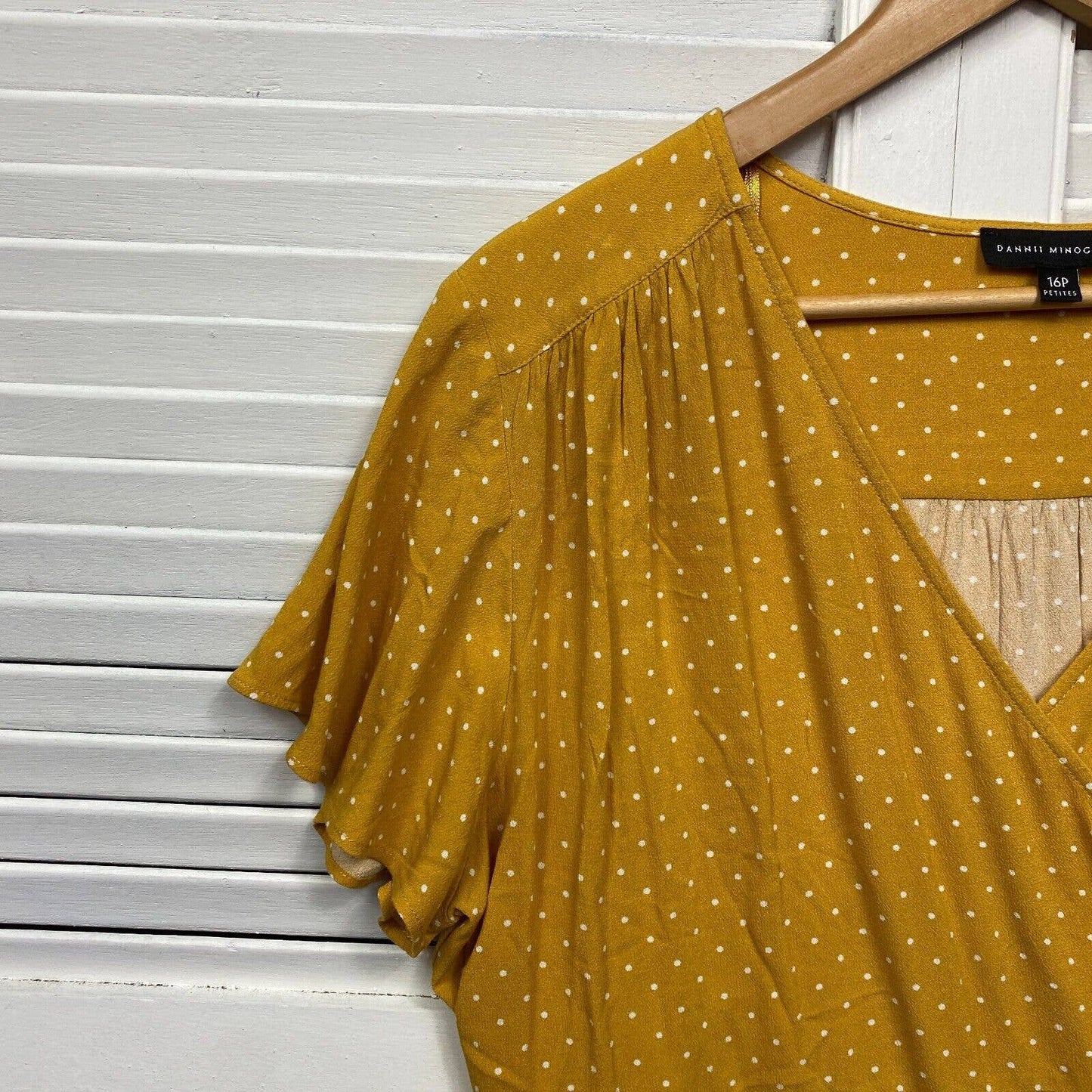 Dannii Minogue Top 16 Petites Mustard Polka Dots Wrap V Neck Viscose