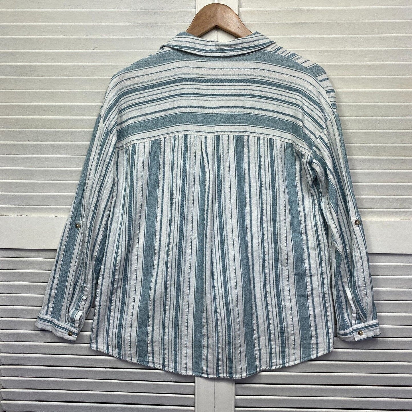 Anko Top Size 14 White Striped Metallic Button Up Collared Long Sleeve