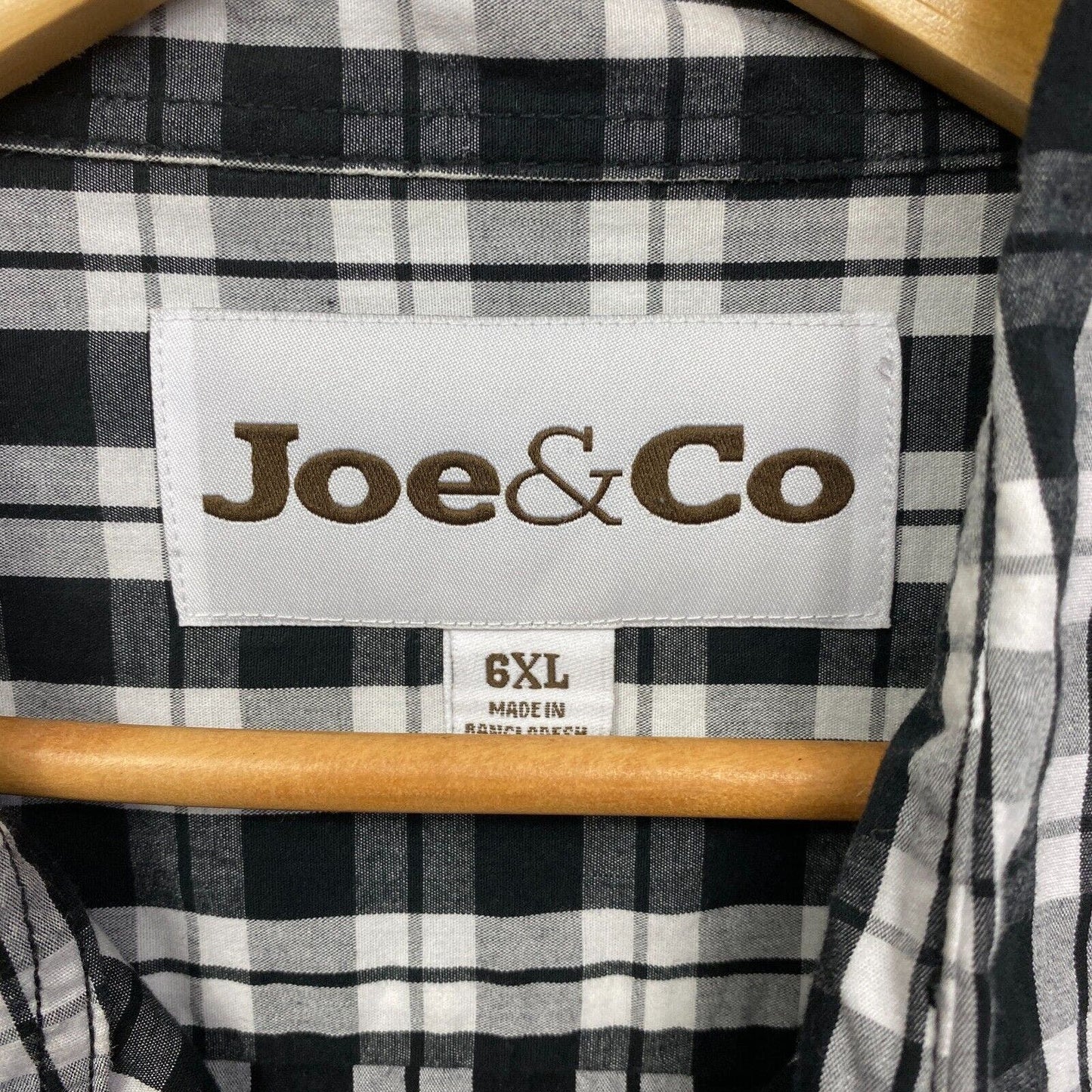 Joe & Co Shirt Mens 6XL Plus Black White Check Long Sleeve Big & Tall Preloved