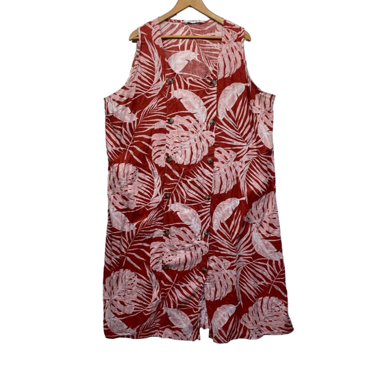 Virtuelle Dress 22 Plus Size Pink Floral Leaf Print Sleeveless Linen Blend