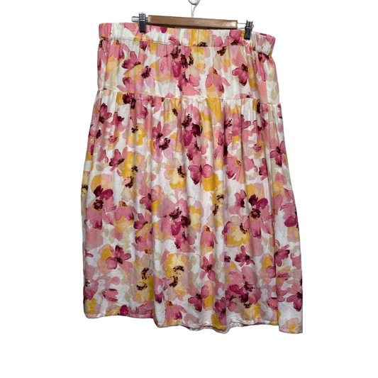 Anko Maxi Skirt 18 Plus Floral Linen Blend Midi Elastic Waist Preloved