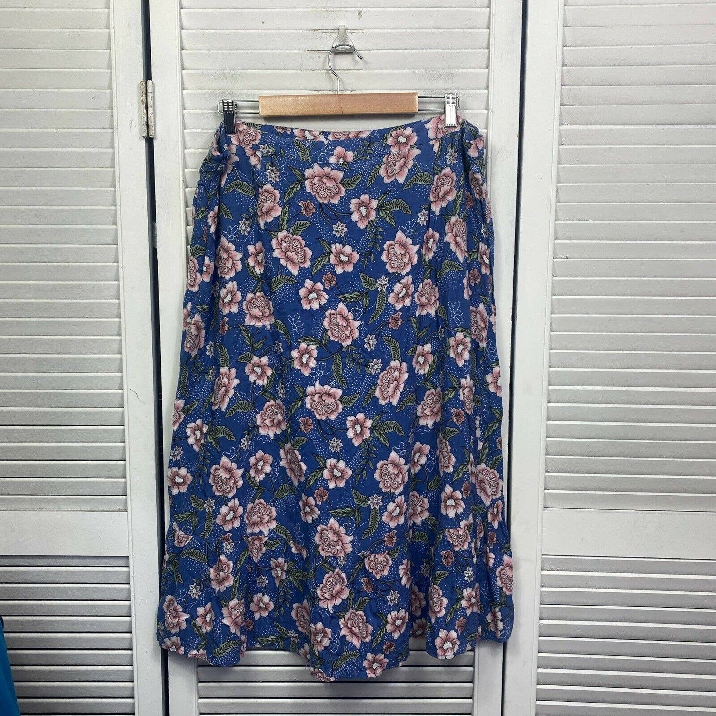 Katies Skirt Women 18 Plus Blue Side Zip Closure Floral Tiered Hi Low Hem