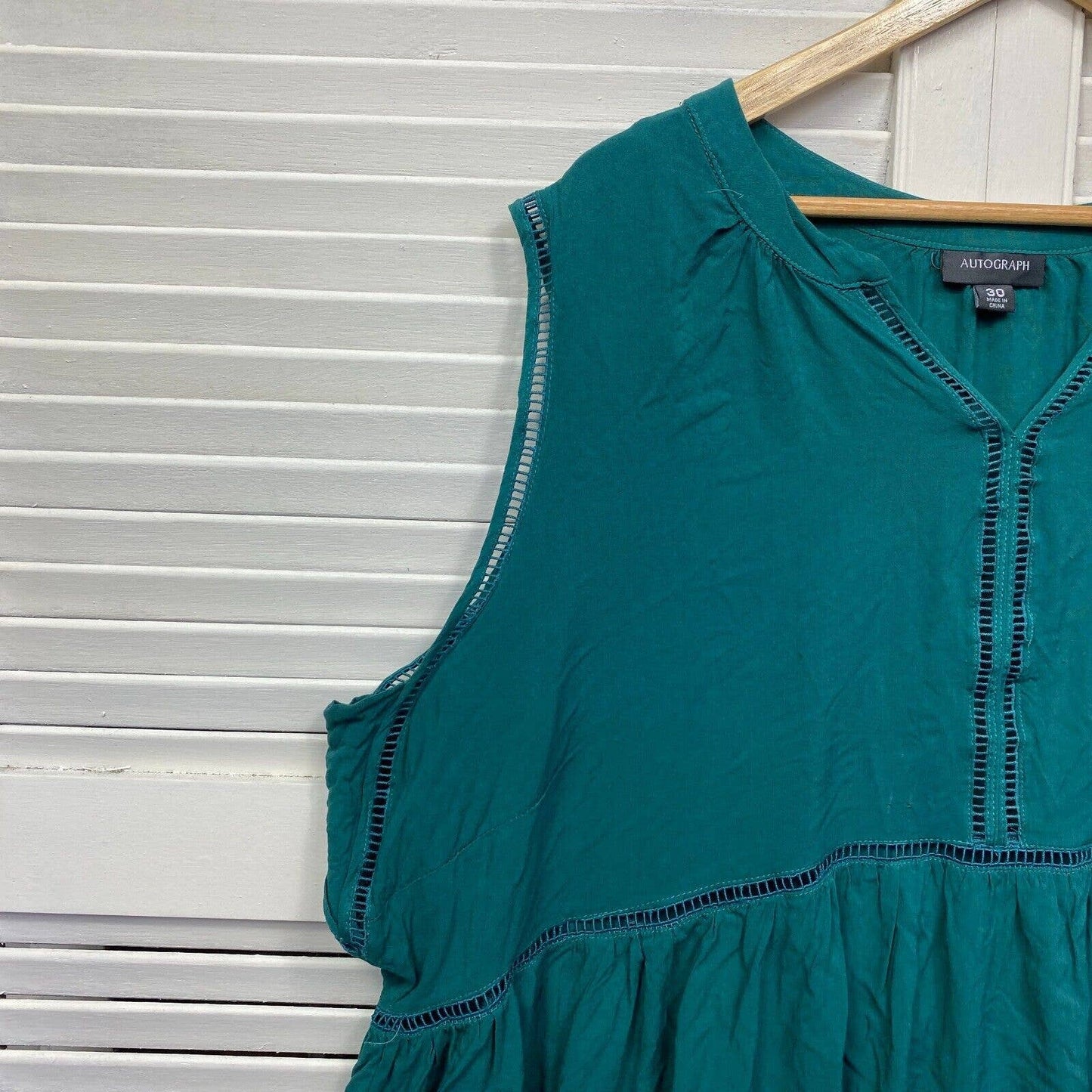 Autograph Top Size 30 Plus Size Green Sleeveless Viscose Crochet Preloved