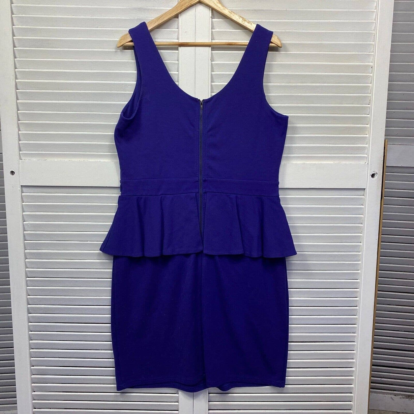 City Chic Dress 16 Plus Small Purple Peplum Sleeveless Pencil Knee Length