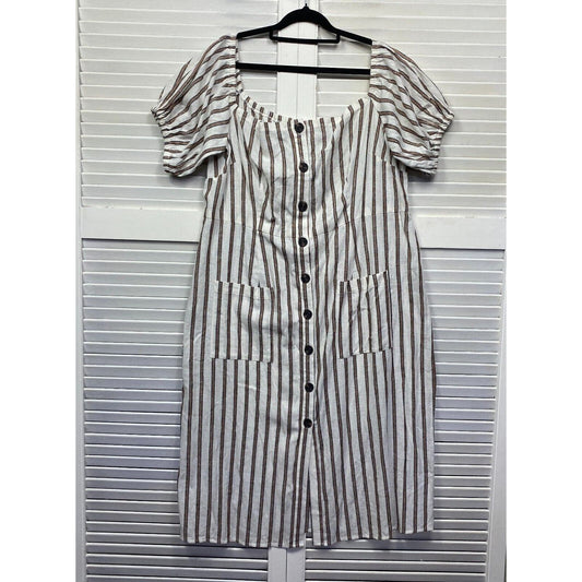 City Chic Dress 16 Plus Small White Striped Button Up Pockets Midi