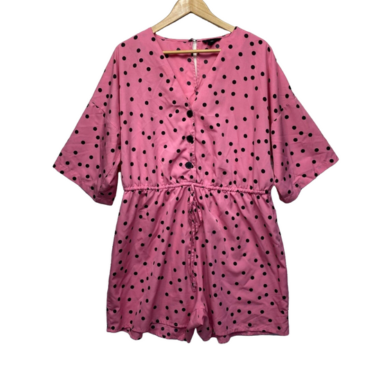 Wednesdays Girl Playsuit Size 20 Plus Pink Black Polka Dots Romper Preloved