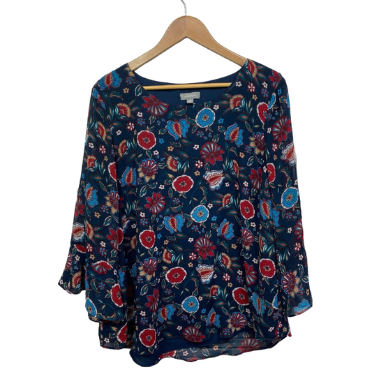 Suzanne Grae Top Size 16 Plus Blue Floral  Preloved