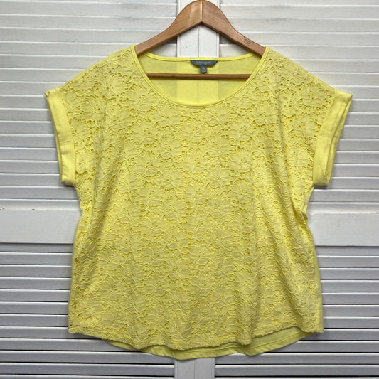 Suzanne Grae Top Size 16 XL Yellow Short Sleeve Lace Overlay Crochet Preloved