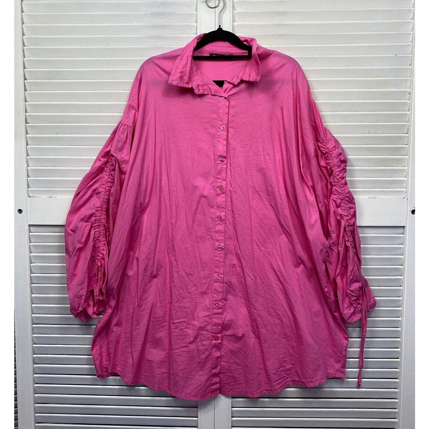 Boohoo Top 16 Plus Pink Oversized Ruched Long Sleeve Button Up Preloved