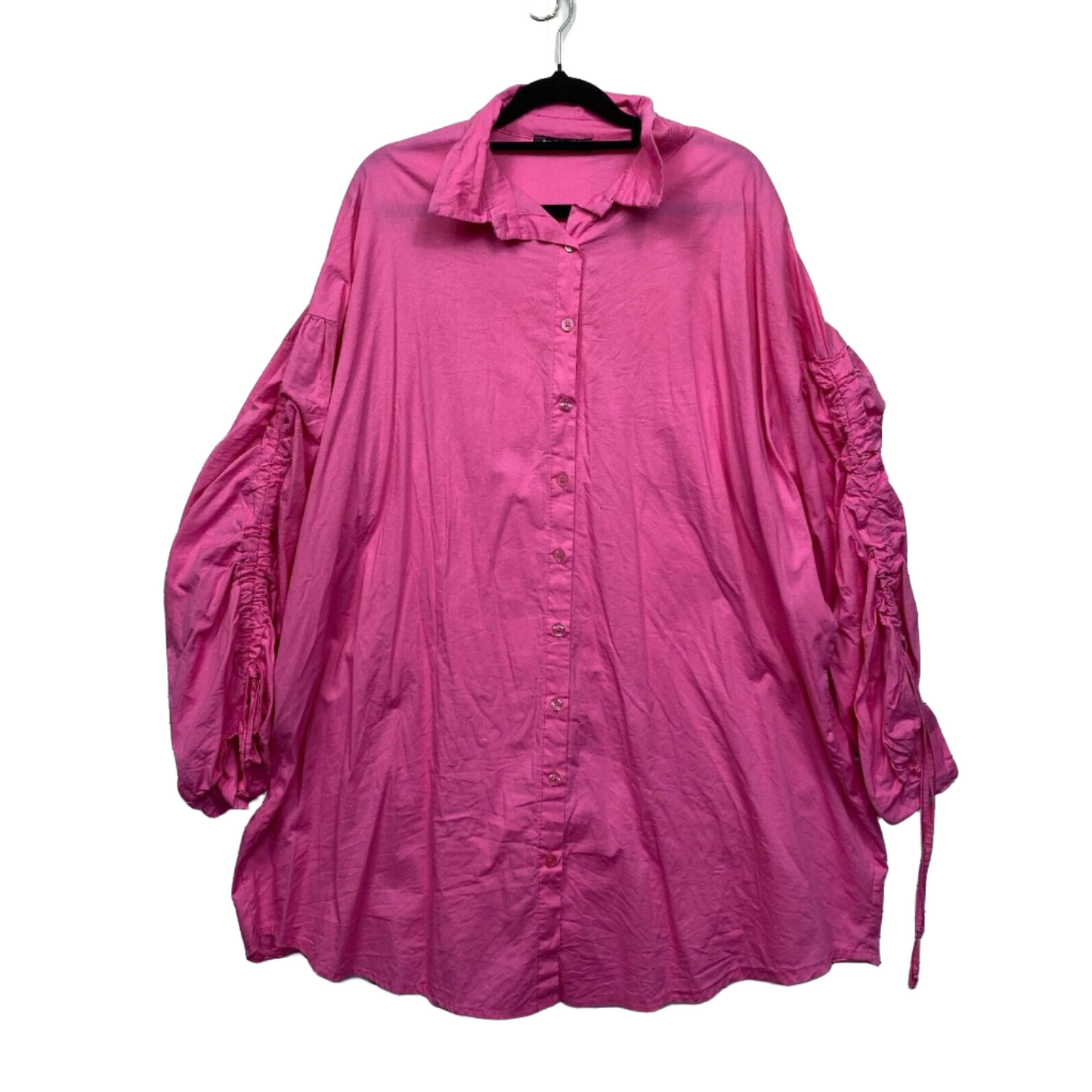 Boohoo Top 16 Plus Pink Oversized Ruched Long Sleeve Button Up Preloved