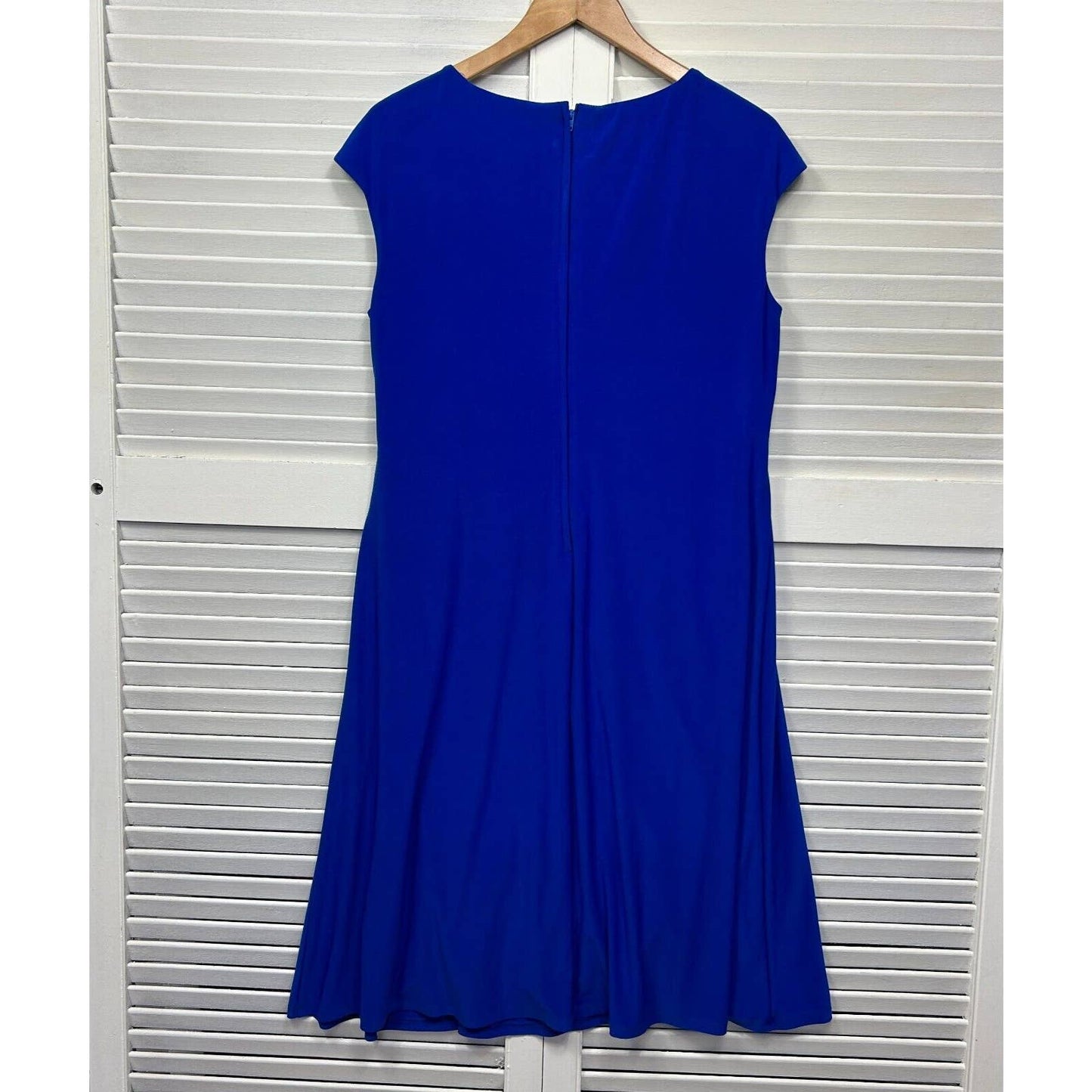 Laura K Dress Womens 16 Blue Cap Short Sleeve Gathered Waist Midi Evening