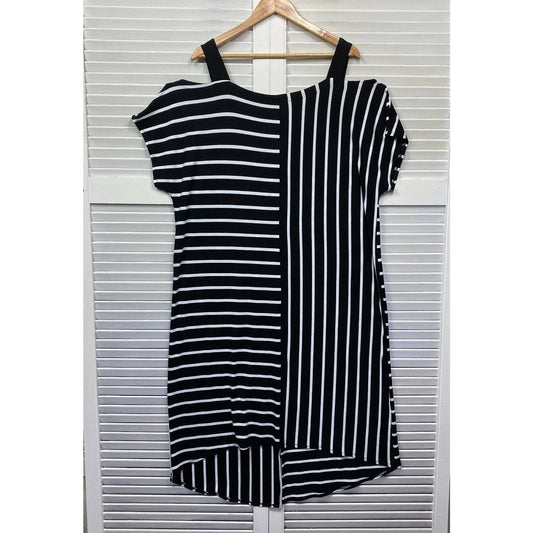 Taking Shape Dress Womens 18 Plus Medium Black White Striped Cold Shoulder New