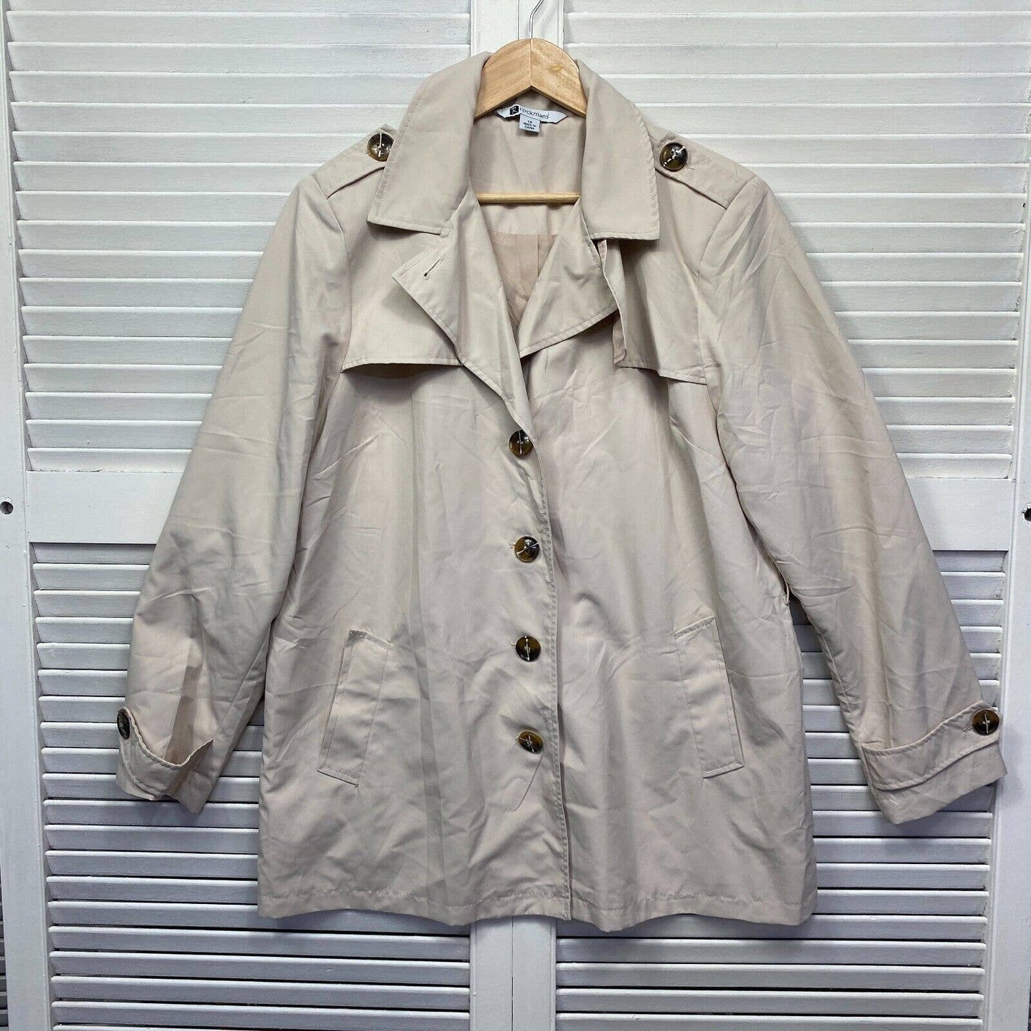 Rockmans Jacket Womens 16 Biege Long Sleeve Button Up Trenchcoat