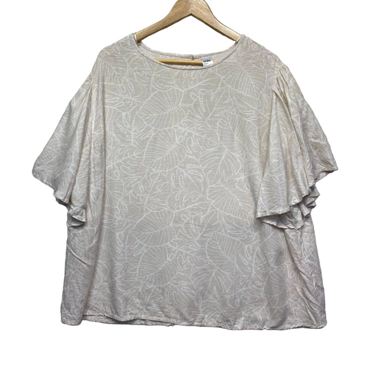 Anko Curve Top Womens 22 Plus Size Beige White Floral Viscose Flutter Sleeve