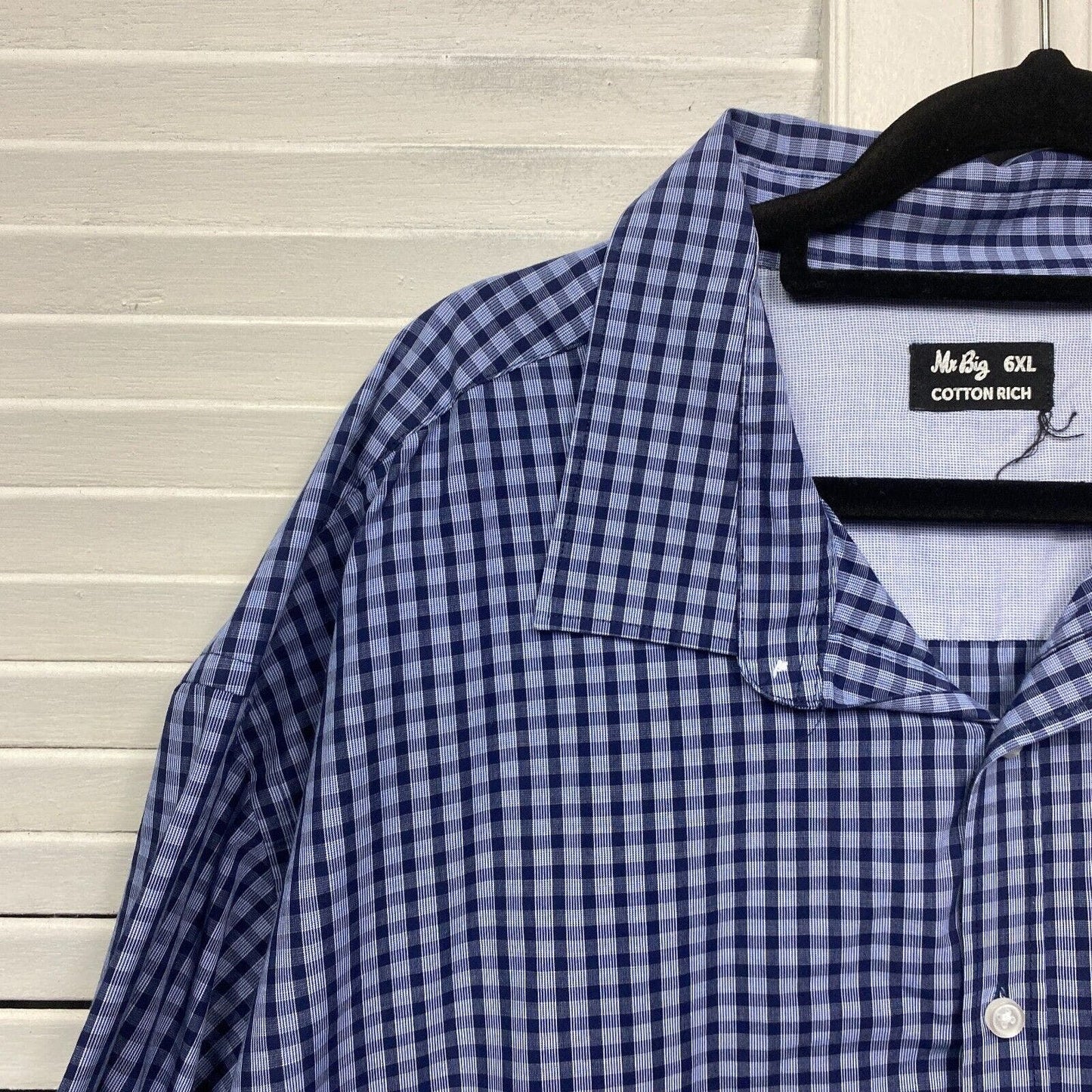 Mr Big Shirt Mens 6XL Plus Blue Button Up Long Sleeve Check Big & Tall Preloved