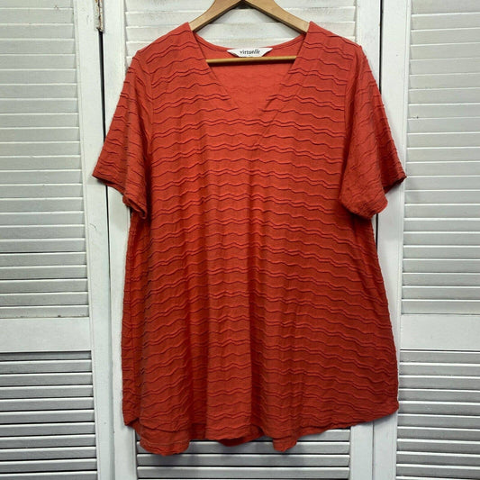 Virtuelle Womens Top Plus 16 Orange Short Sleeve V Neck Cotton Blend Ribbed