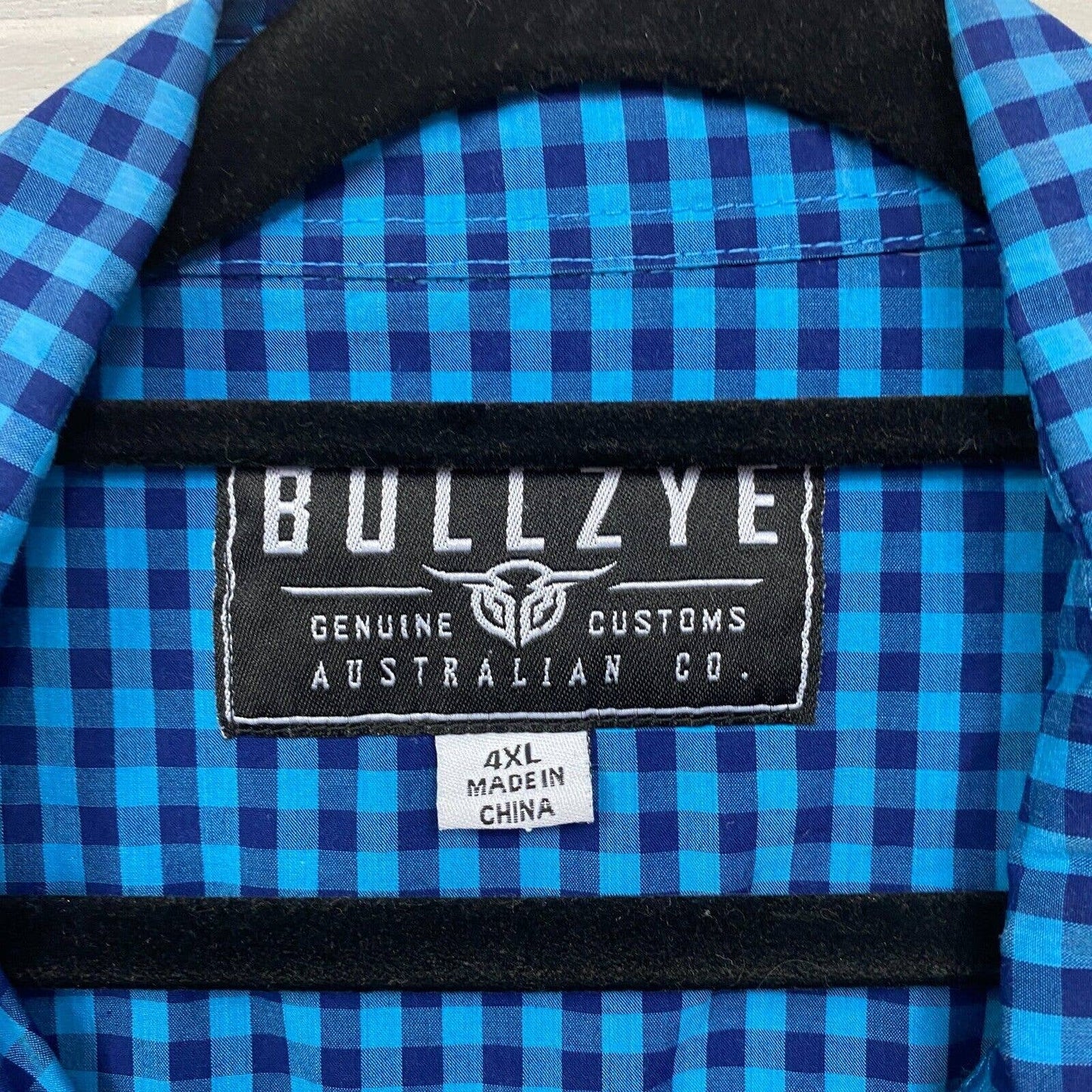 Bullzye Shirt Mens 4XL Plus Blue Short Sleeve Button Up Big & Tall Check