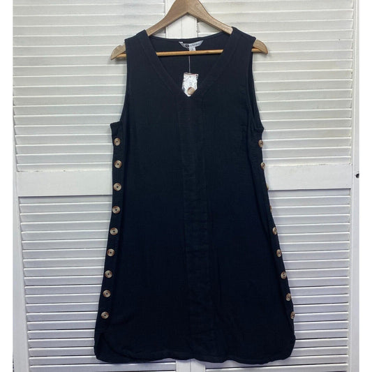 Rockmans Dress Size 16 Plus Black Sleeveless 100% Cotton New