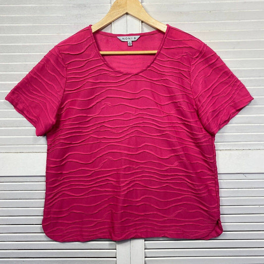 Noni B Blouse Top Womens Size XL 16 Plus Pink Short Sleeve Ribbed