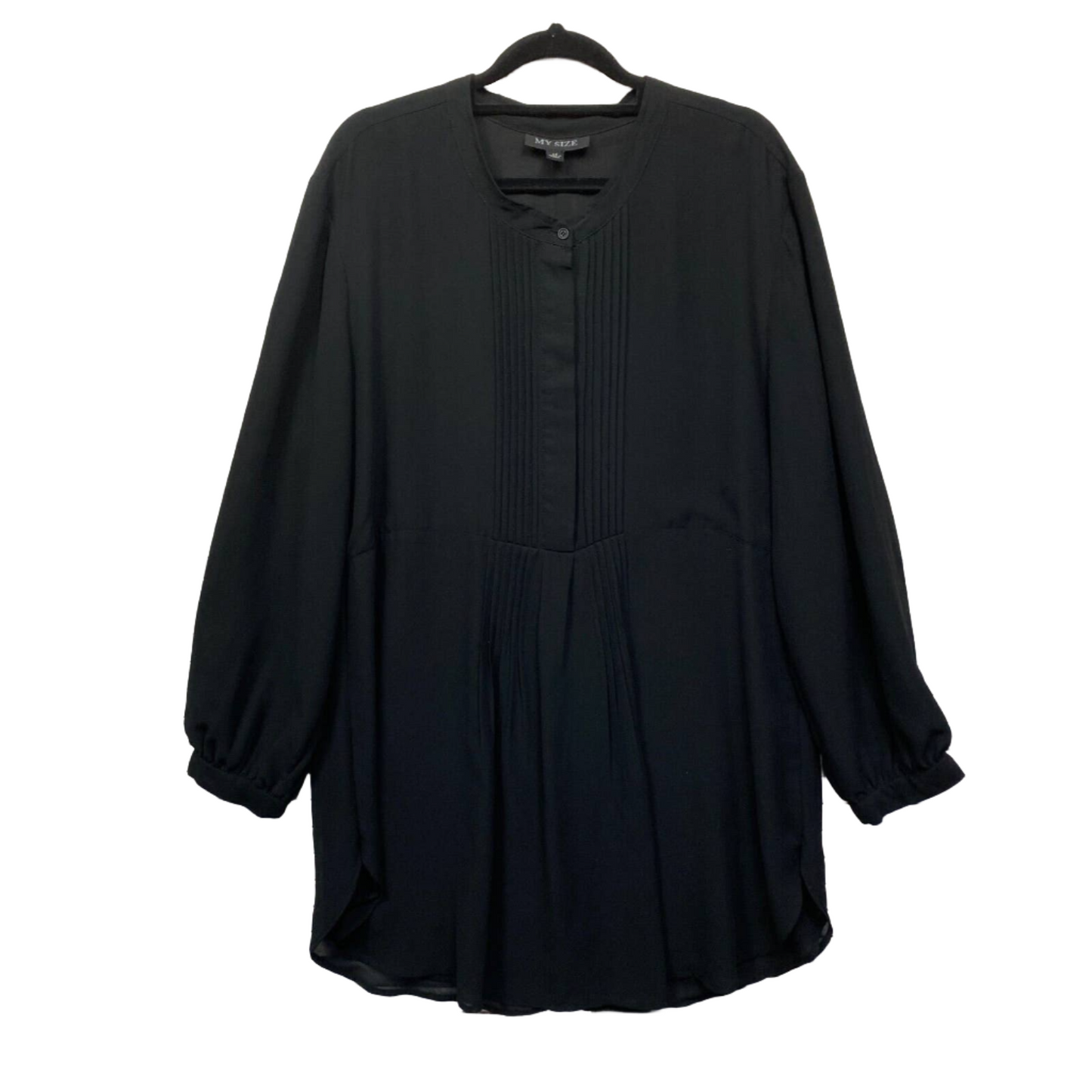 My Size Top Womens XS 14 Plus Size Black Button Up Long Sleeve Pleated