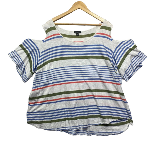 Autograph Top Womens 26 Plus Multicoloured Striped Cold Shoulder Sleeve Cotton