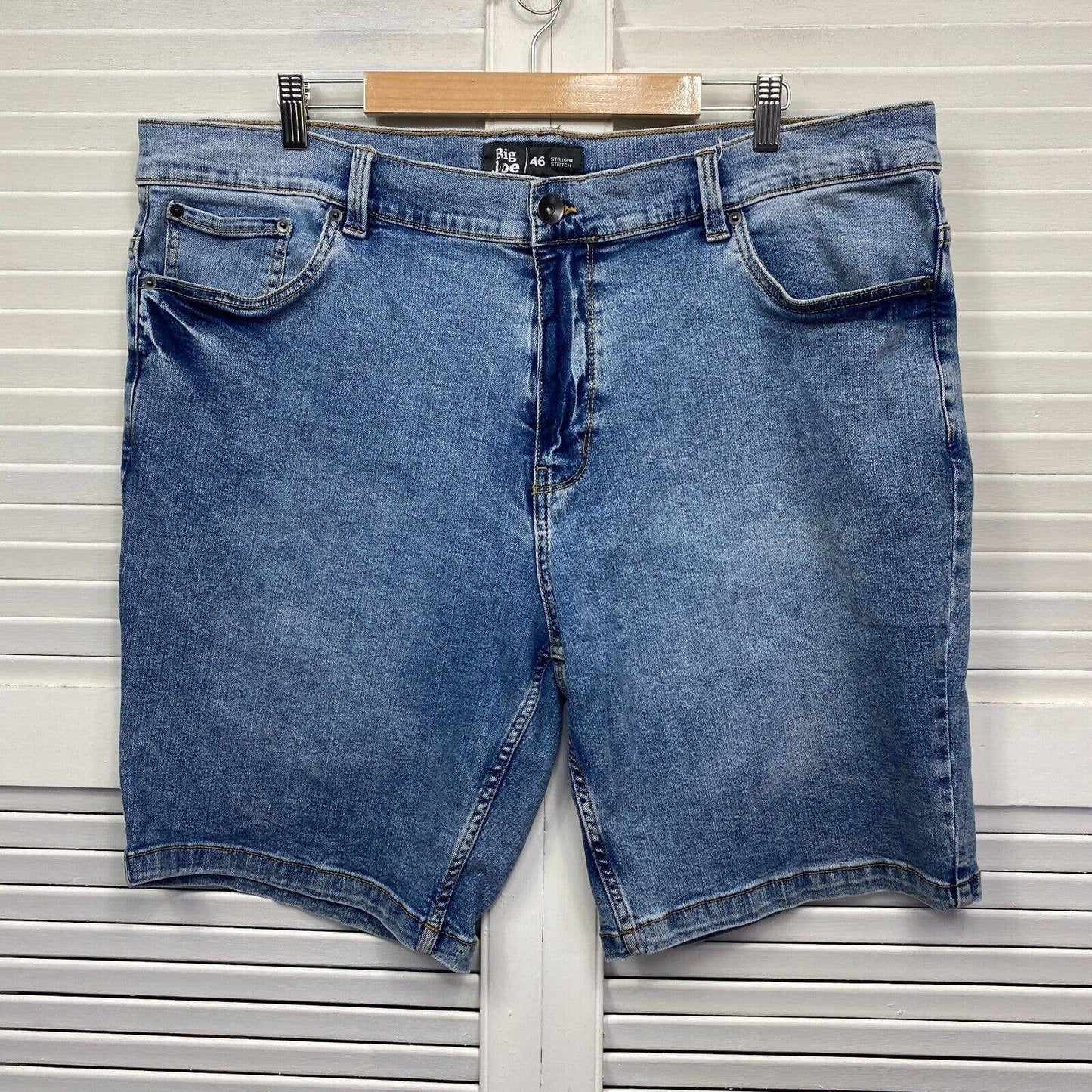 Big Joe Demin Shorts Mens 46 Plus Big & Tall Blue Pockets Zip Straight Streth