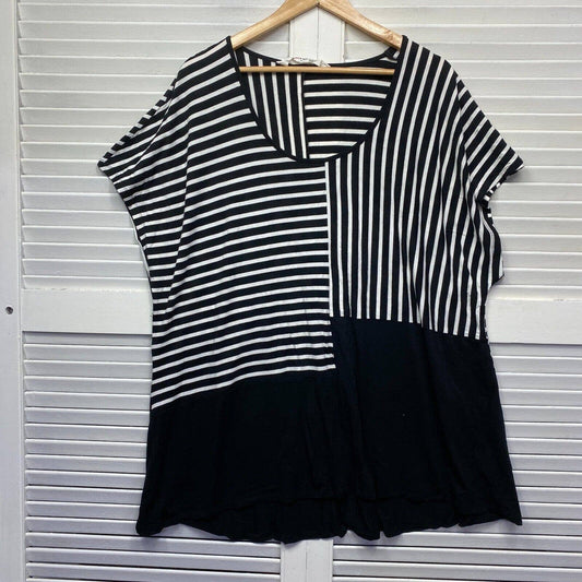 Virtuelle Top Size 20 Plus Size Large Black White Striped Tunic Viscose