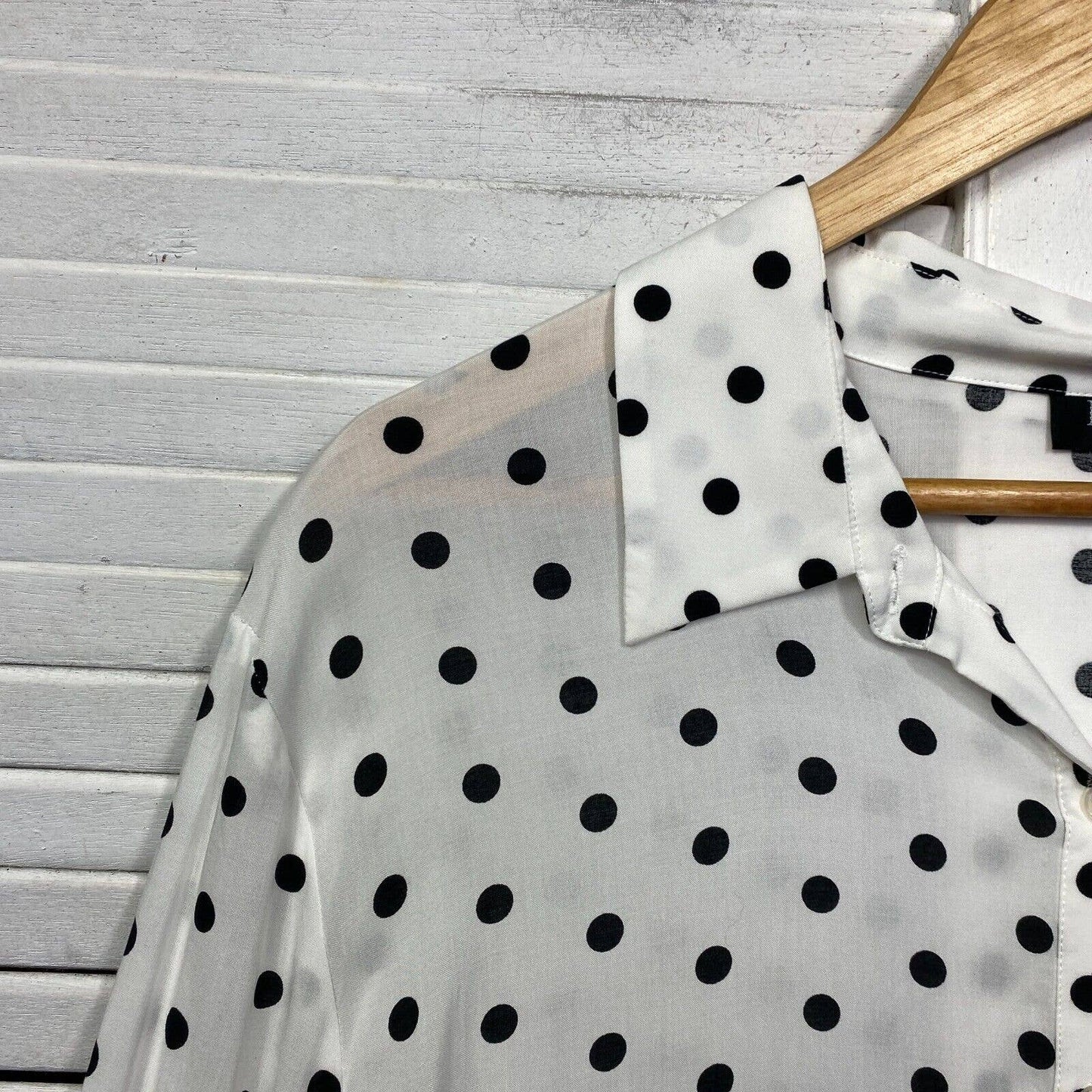 My Size Top Size 14 16 Plus White Black Dots Button Up Tunic Longline Preloved