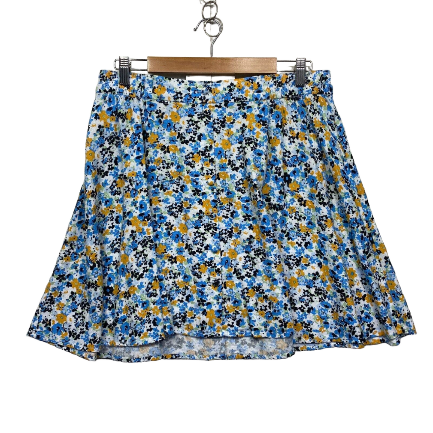 Anko Skirt Size 14 Blue Floral Elastic Waist Mini Short Linen Blend Preloved