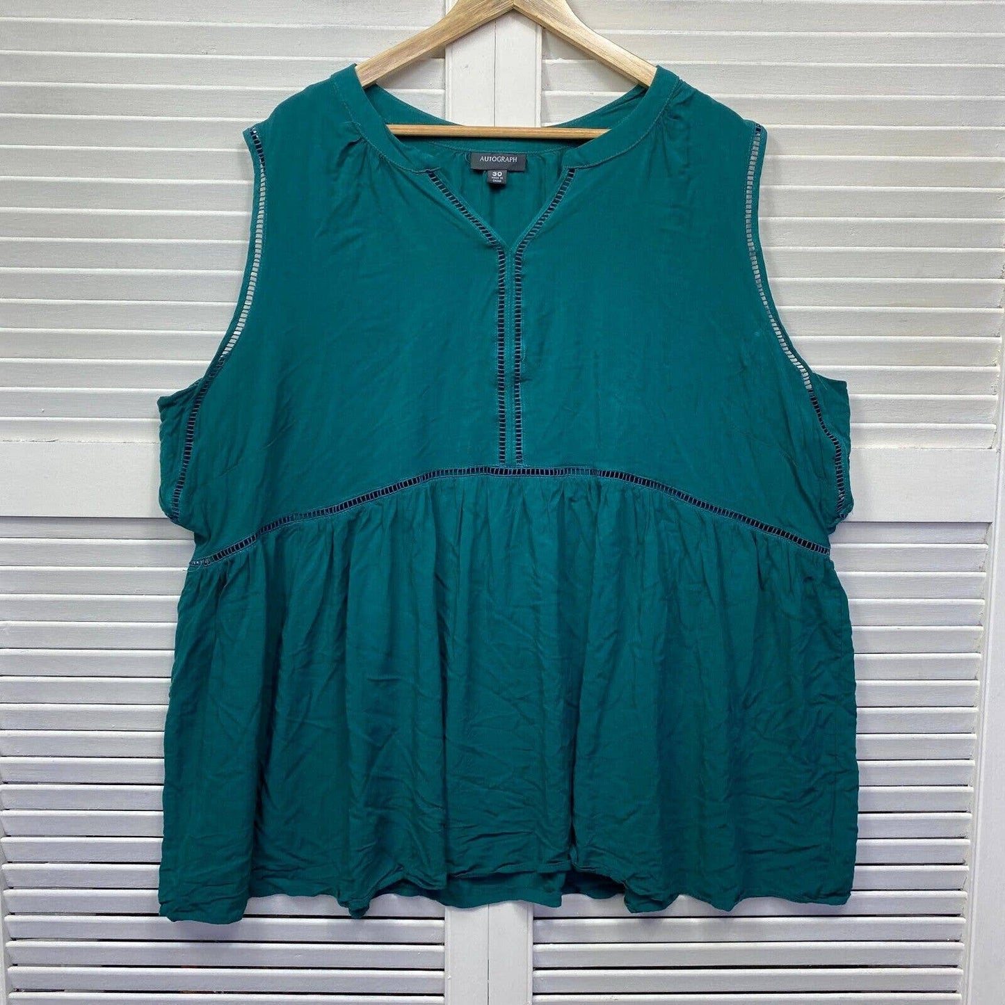 Autograph Top Size 30 Plus Size Green Sleeveless Viscose Crochet Preloved