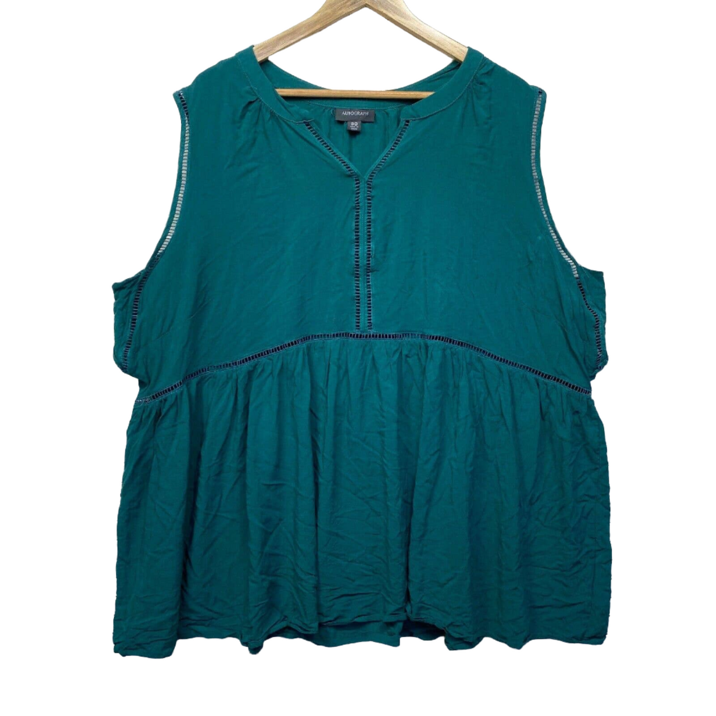 Autograph Top Size 30 Plus Size Green Sleeveless Viscose Crochet Preloved