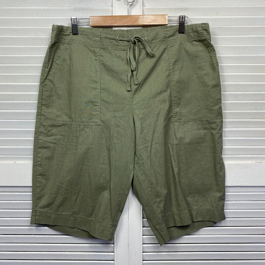 Suzanne Grae Shorts 18 Plus Green Pockets Drawstring Waist 100% Cotton Preloved